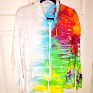 Woman's xxl cotton tie dye hooded zip up. Runs small